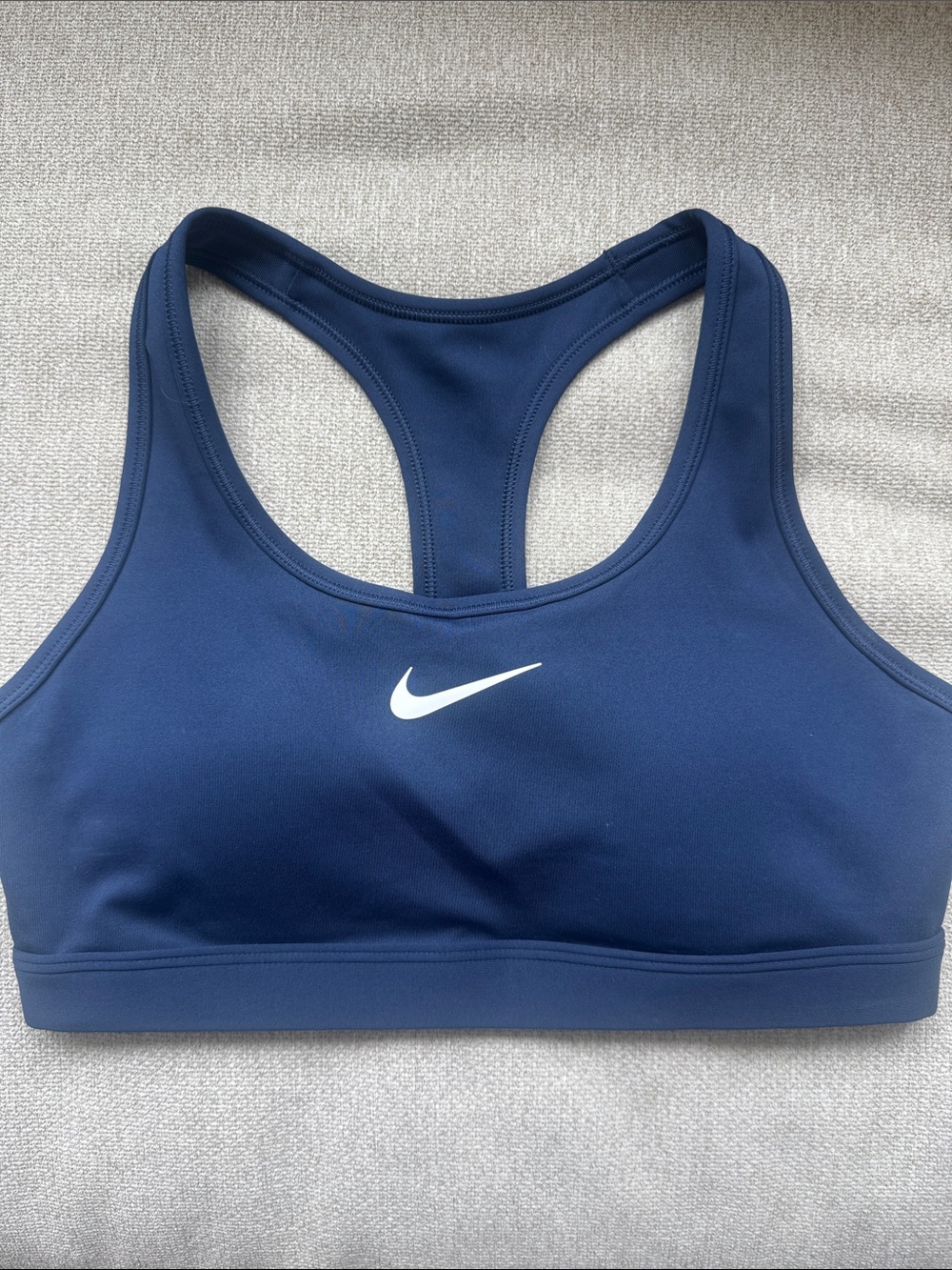 Nike Navy Blue Racerback Sports Bra with White Swoosh